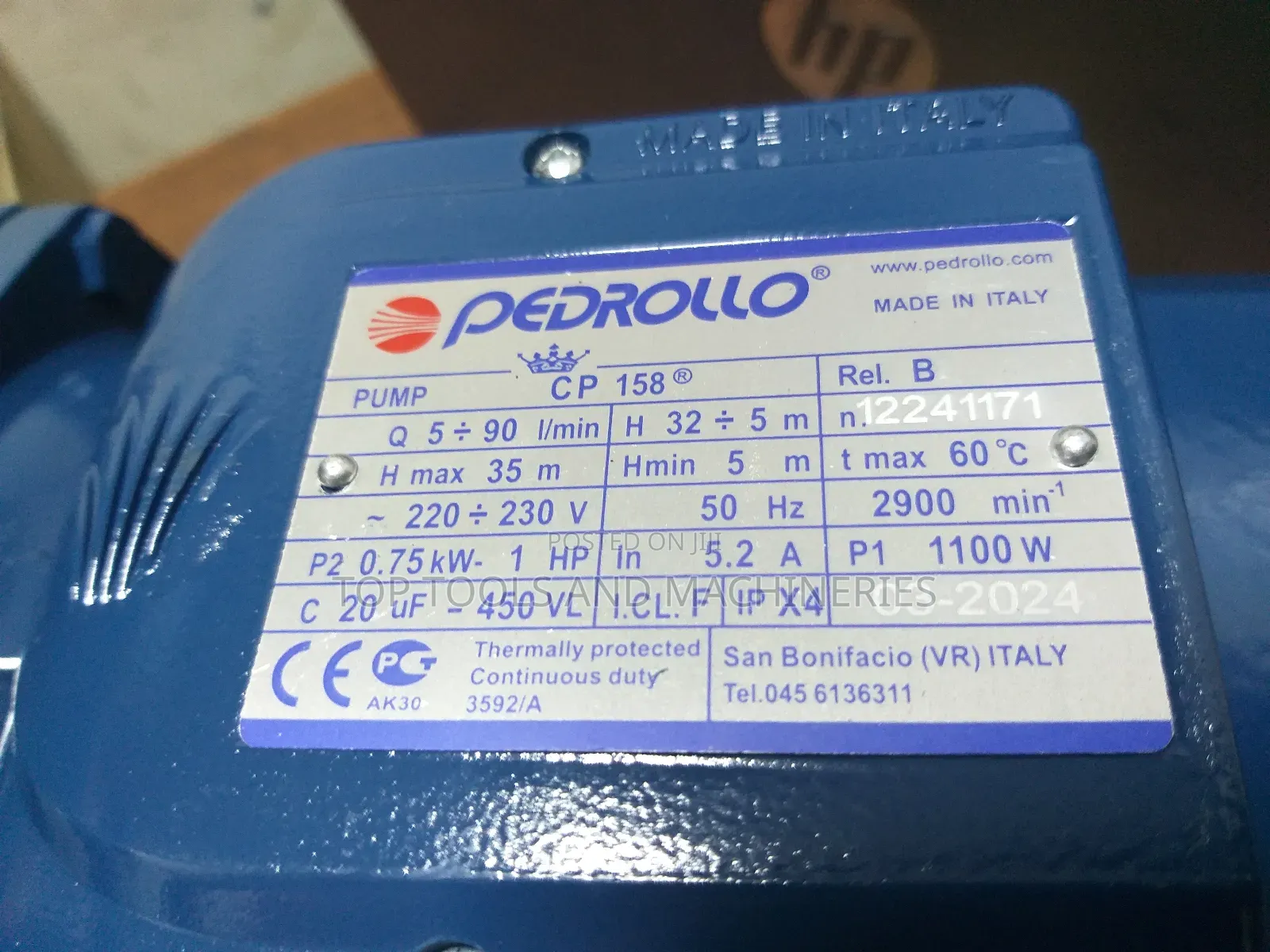 Pedrollo Italy 1hp Electric Booster Pump 35 MTRS Head