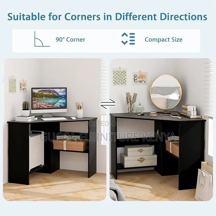 Clerical Desking: Black Home Office PC/Laptop Corner Desk