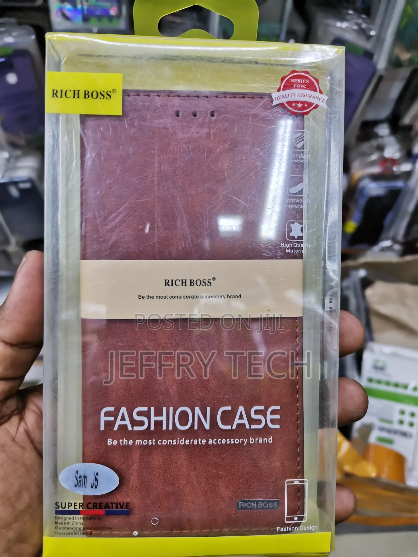 Universal Richboss Leather Flip Cover for Galaxy J6 -Brown