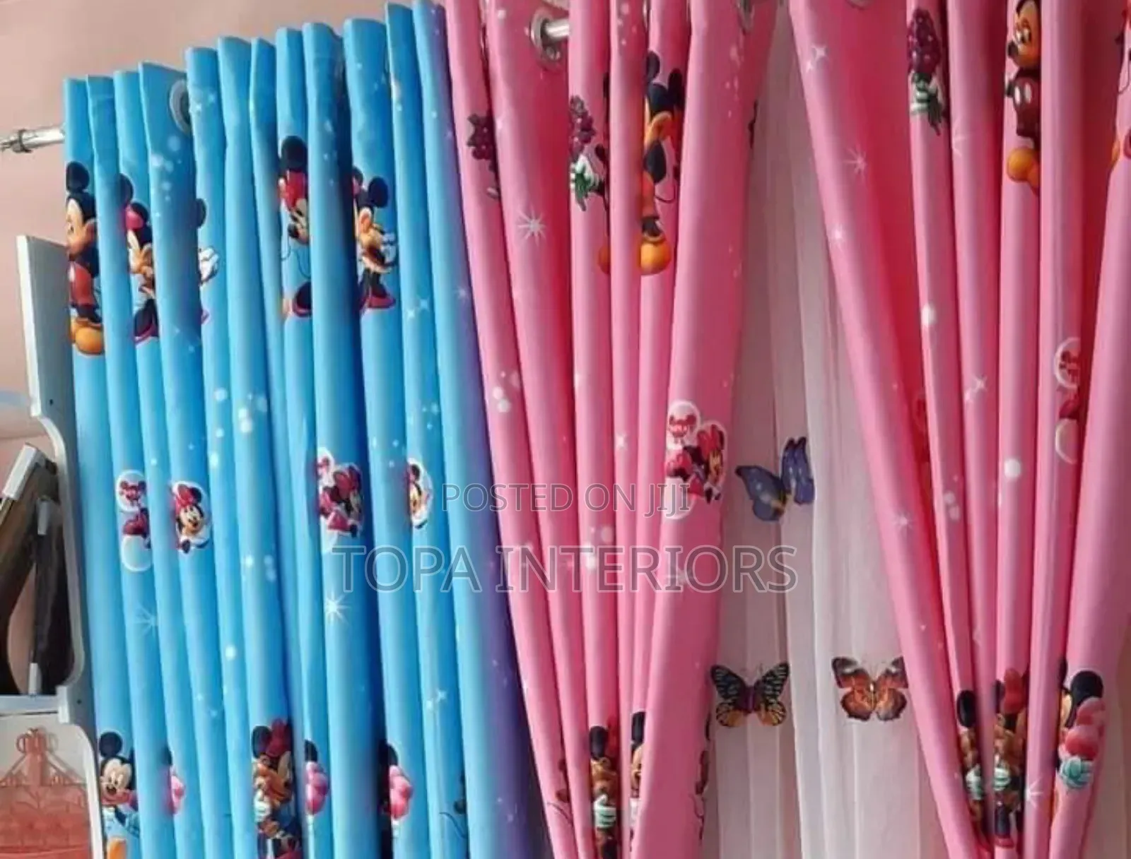 Blue and Pink Nursery Play Area Cartoon Curtains