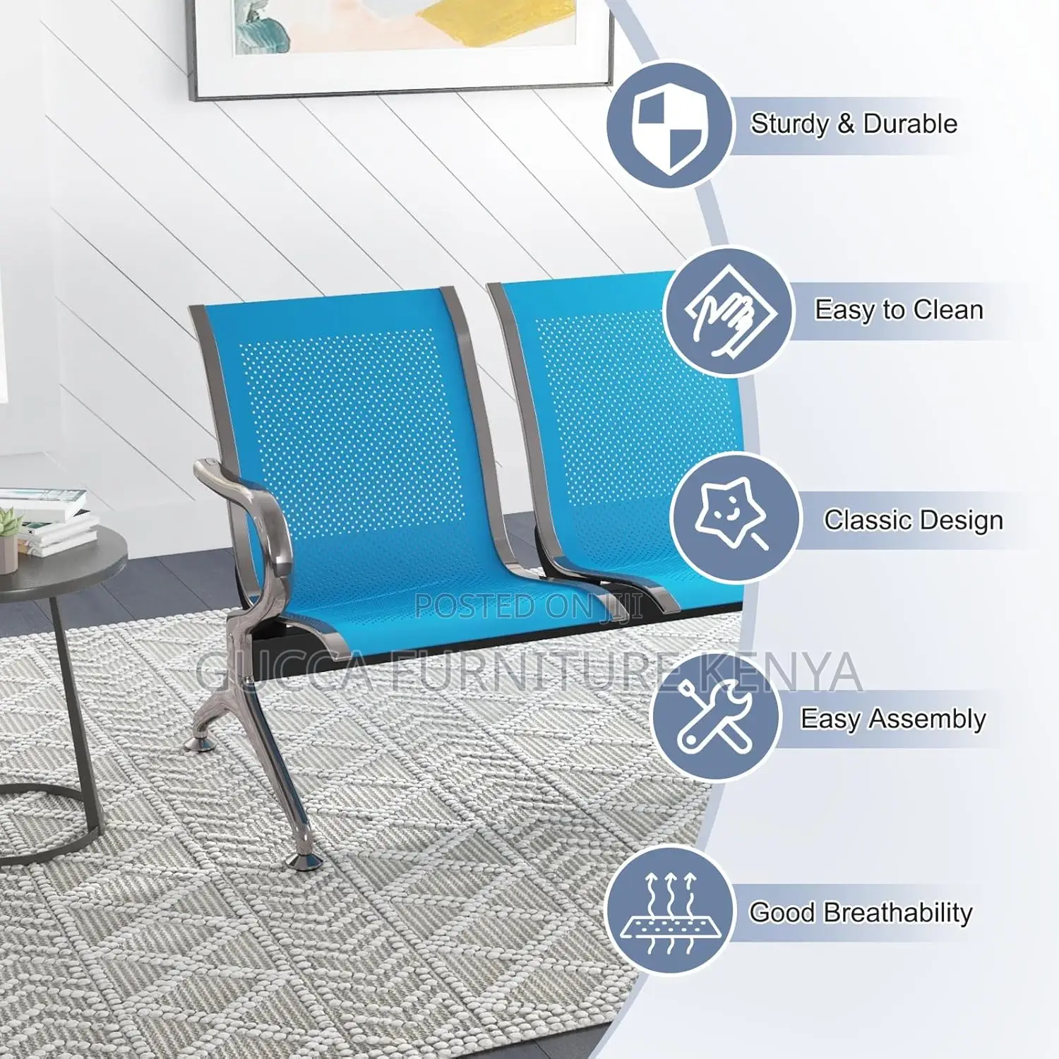 Benches: 3-Seater Iron Airport Waiting Office Bench