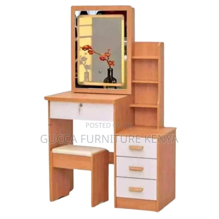 Dressers: Brown Dressing Table Set With Mirror and Stool