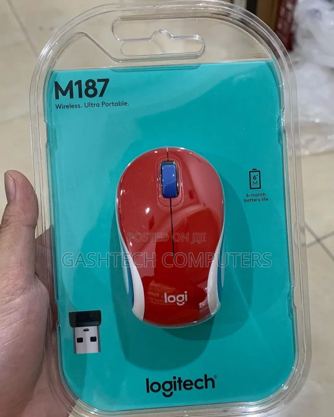 Logitech M187 Wireless Mini Mouse, Red