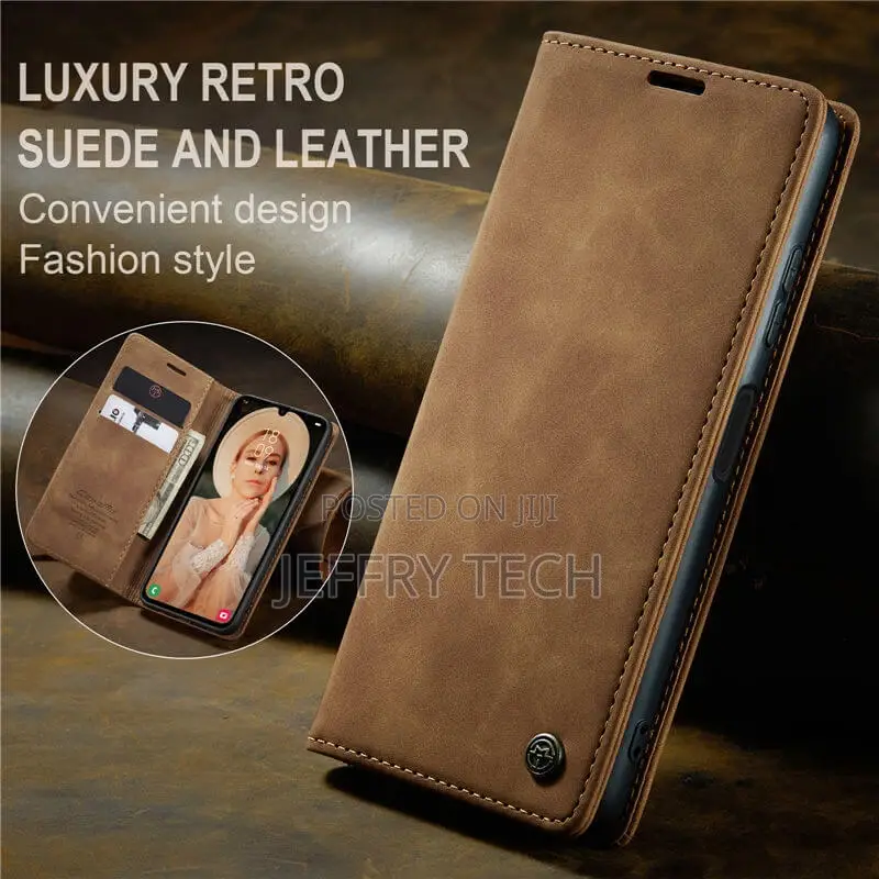 Samsung Galaxy A15 Wallet Suede Leather Case Brown