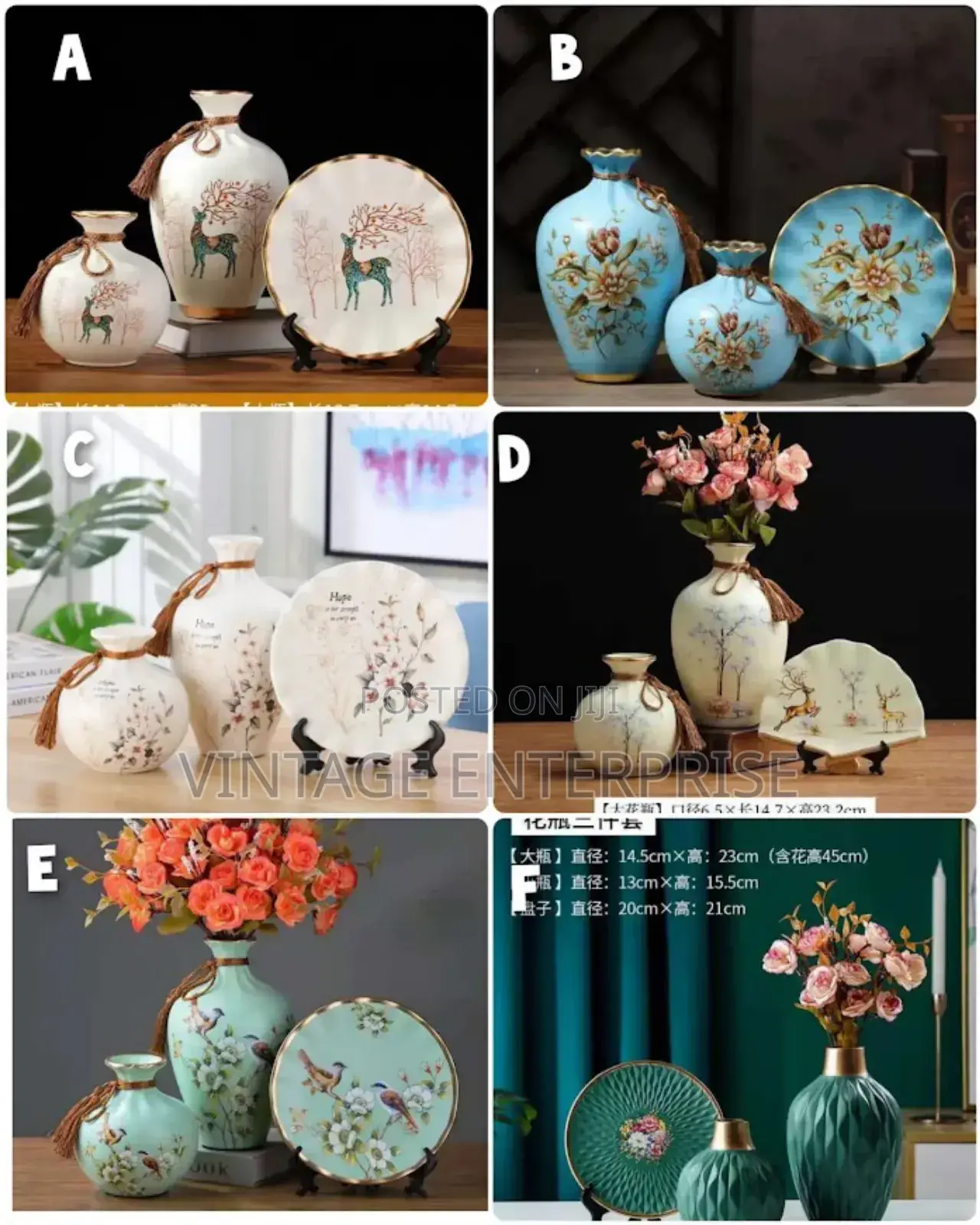 3pcs European Ceramic Flower Vase Living Room Decoration Set
