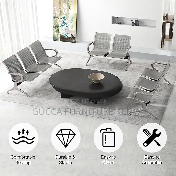 Office Benches:3-Seater Silver Reception Waiting Area Bench