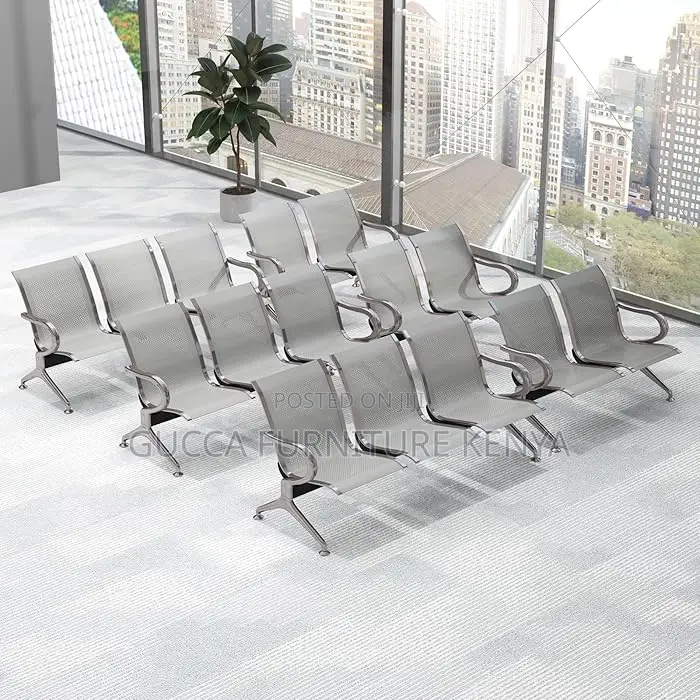 Office Benches:3-Seater Silver Reception Waiting Area Bench