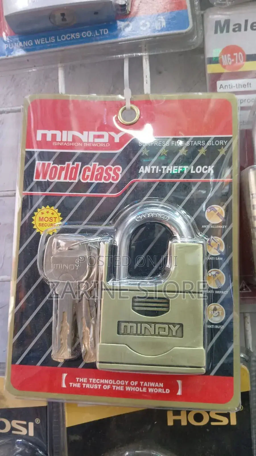 Mindy Padlock 70mm With 3 Keys Hardened Steel Water Resistant Padlock