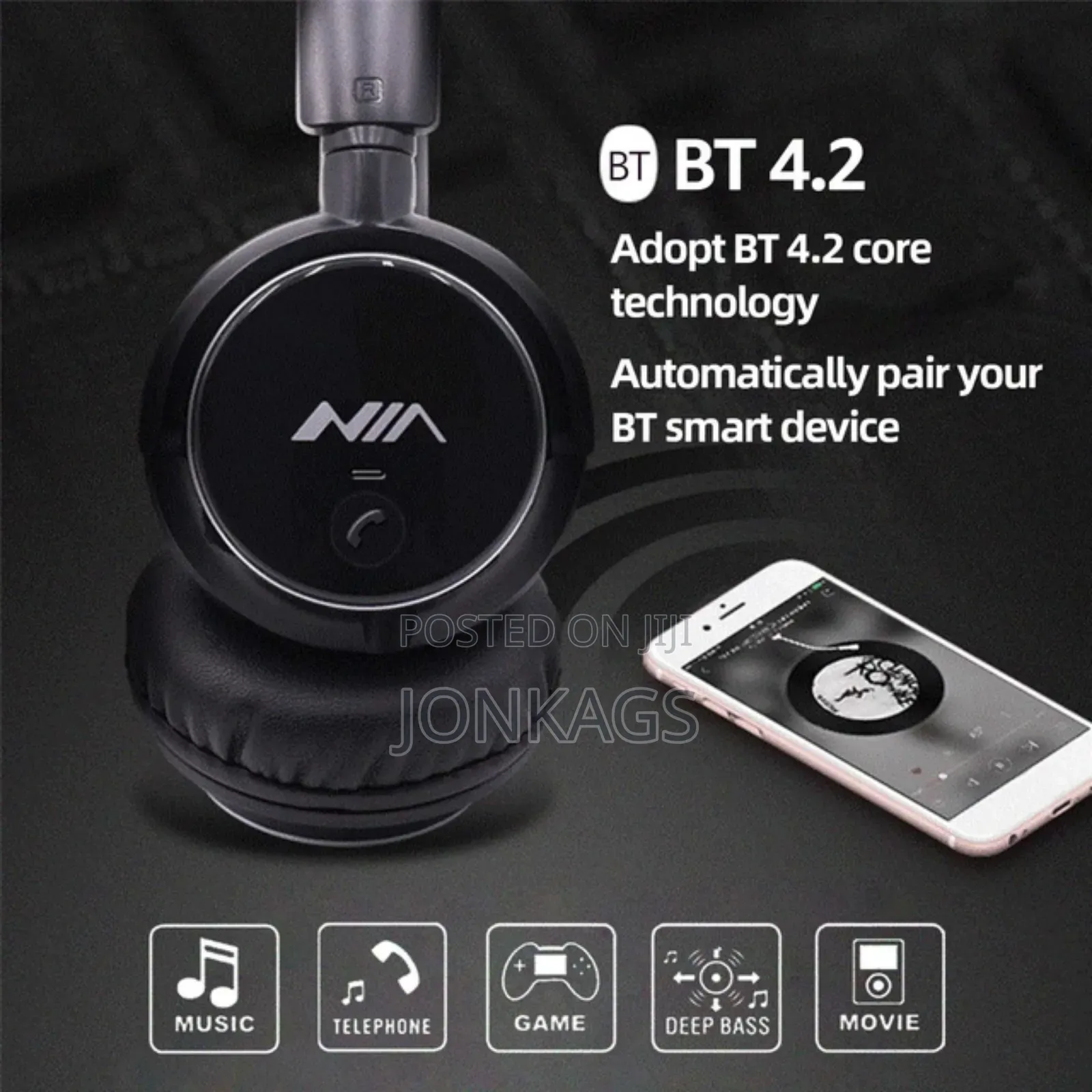 NIA Q1 Wireless Stereo Music Wired Earphone With Mic