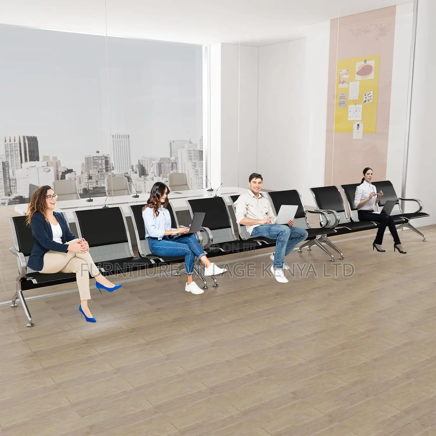 Leather Waiting Room Bench Guest Reception Chairs of 3 Seats
