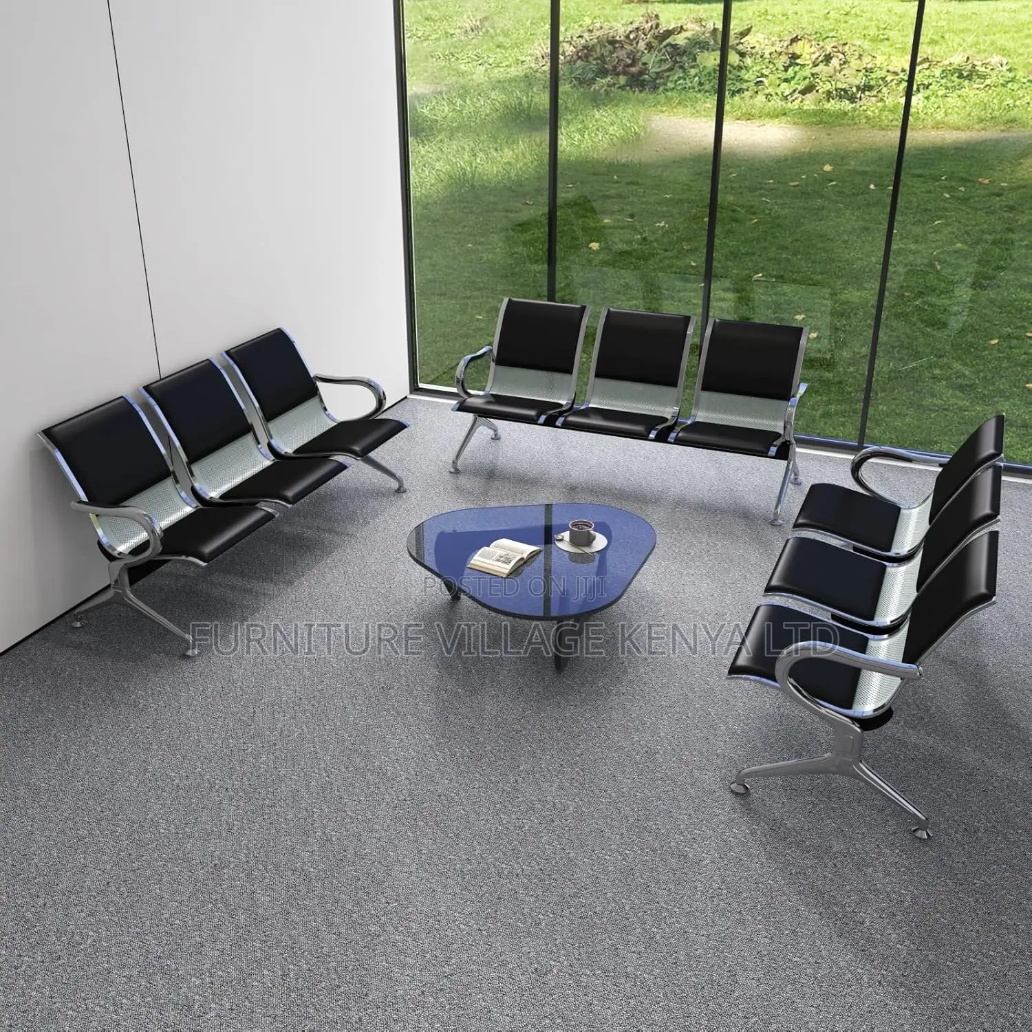 Leather Waiting Room Bench Guest Reception Chairs of 3 Seats