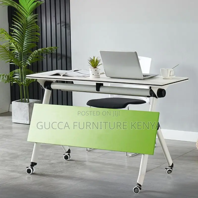 Office Desk: Foldable White Timber Chalk Writing Table