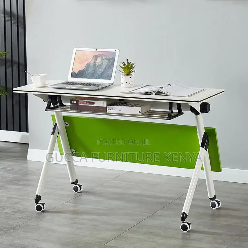 Office Desk: Foldable White Timber Chalk Writing Table