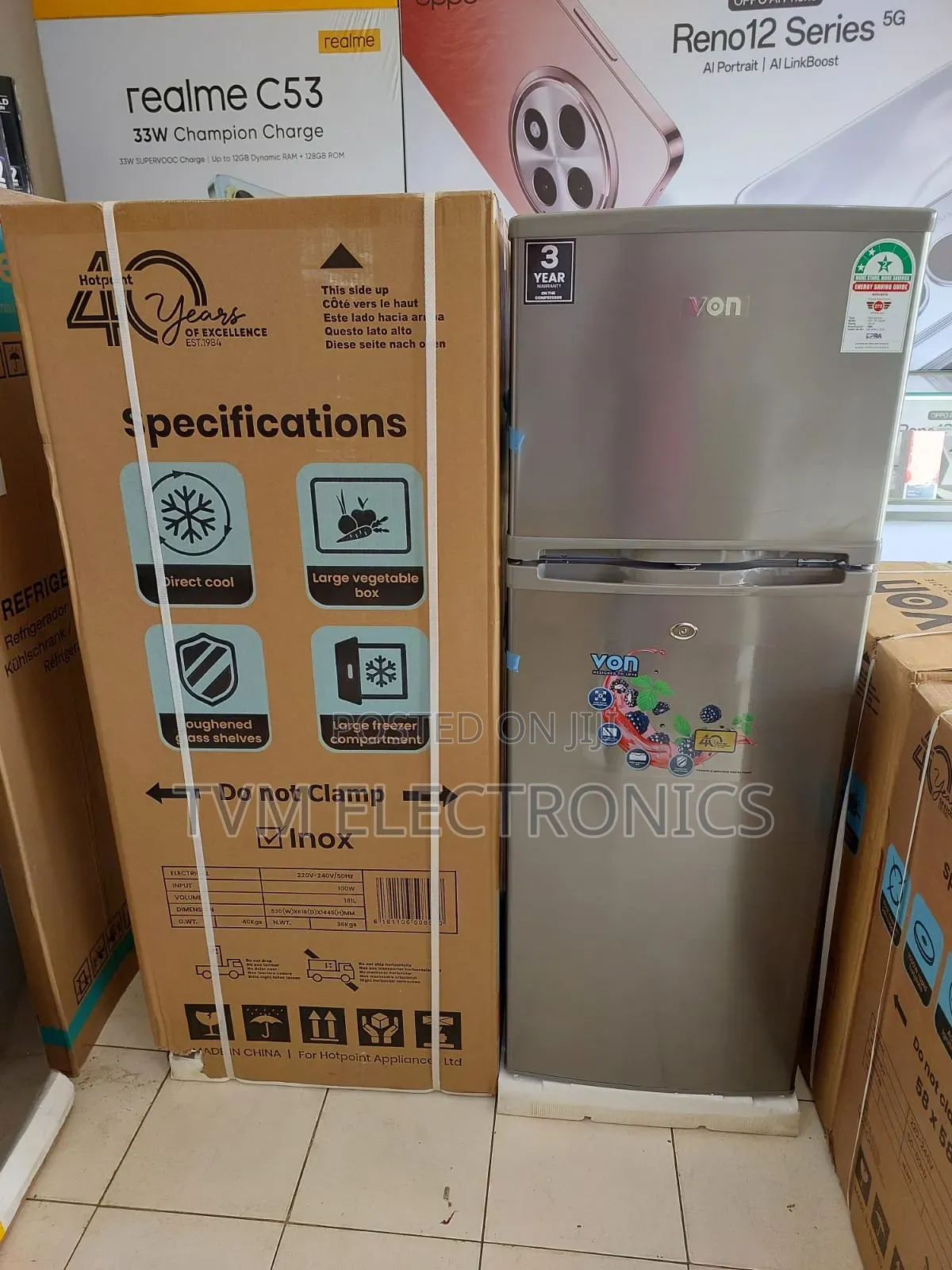 Von 181 Litres Double Fridge Inox