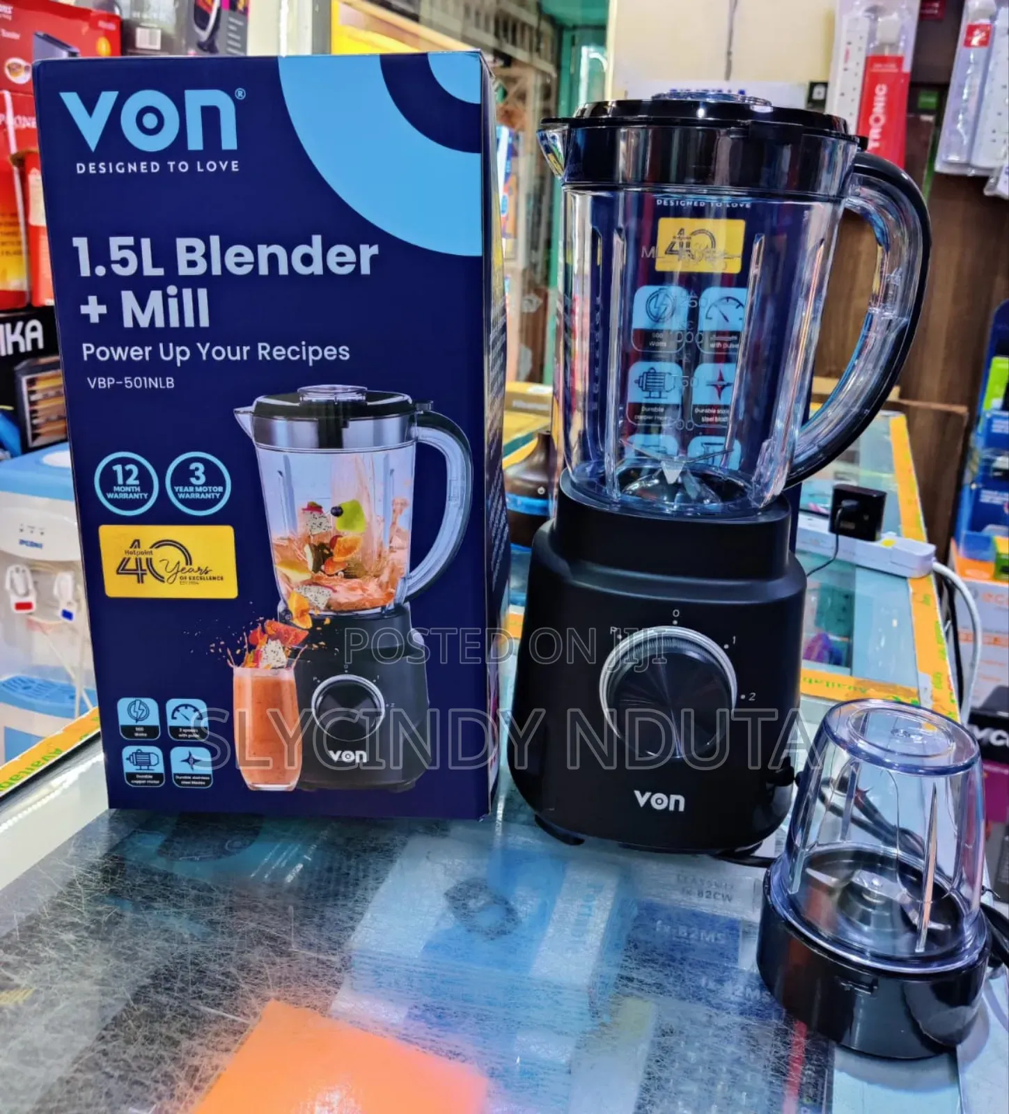 Von 2 in 1 Blender 500w 1.5l Blender+Mill