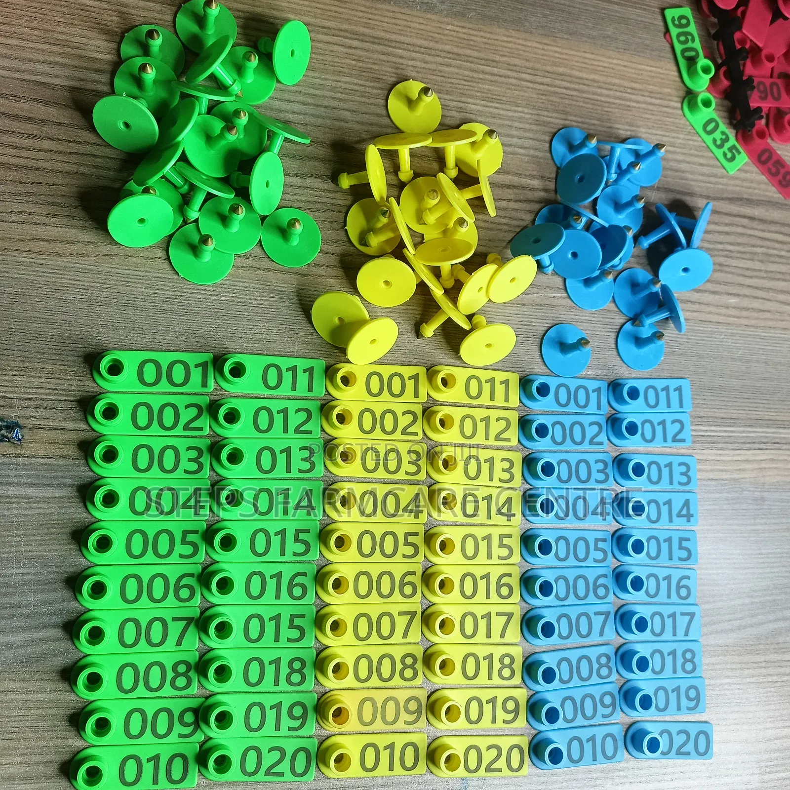 Goat Tags -Green , Yellow, Blue