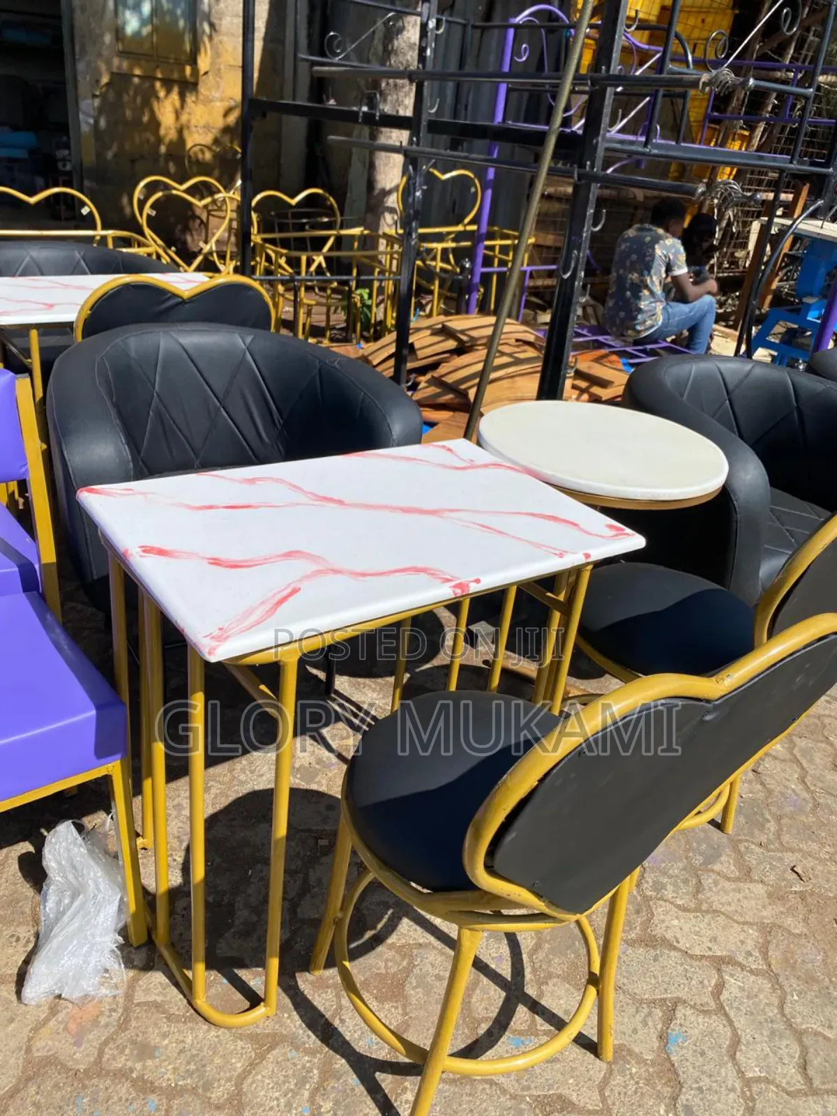 Black Set Manicure Chairs and Marble Manicure Table