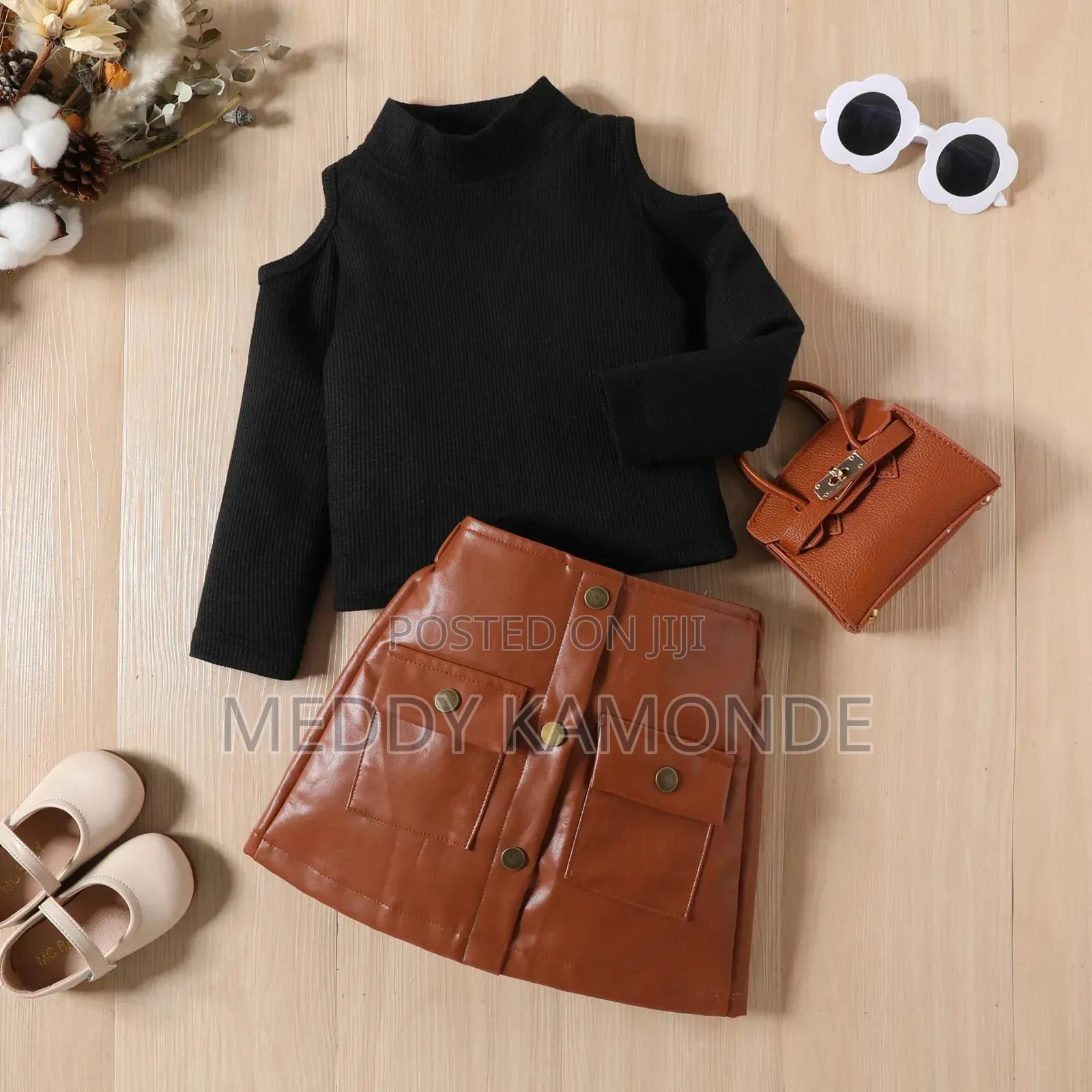Girls Leather Skirt+Top