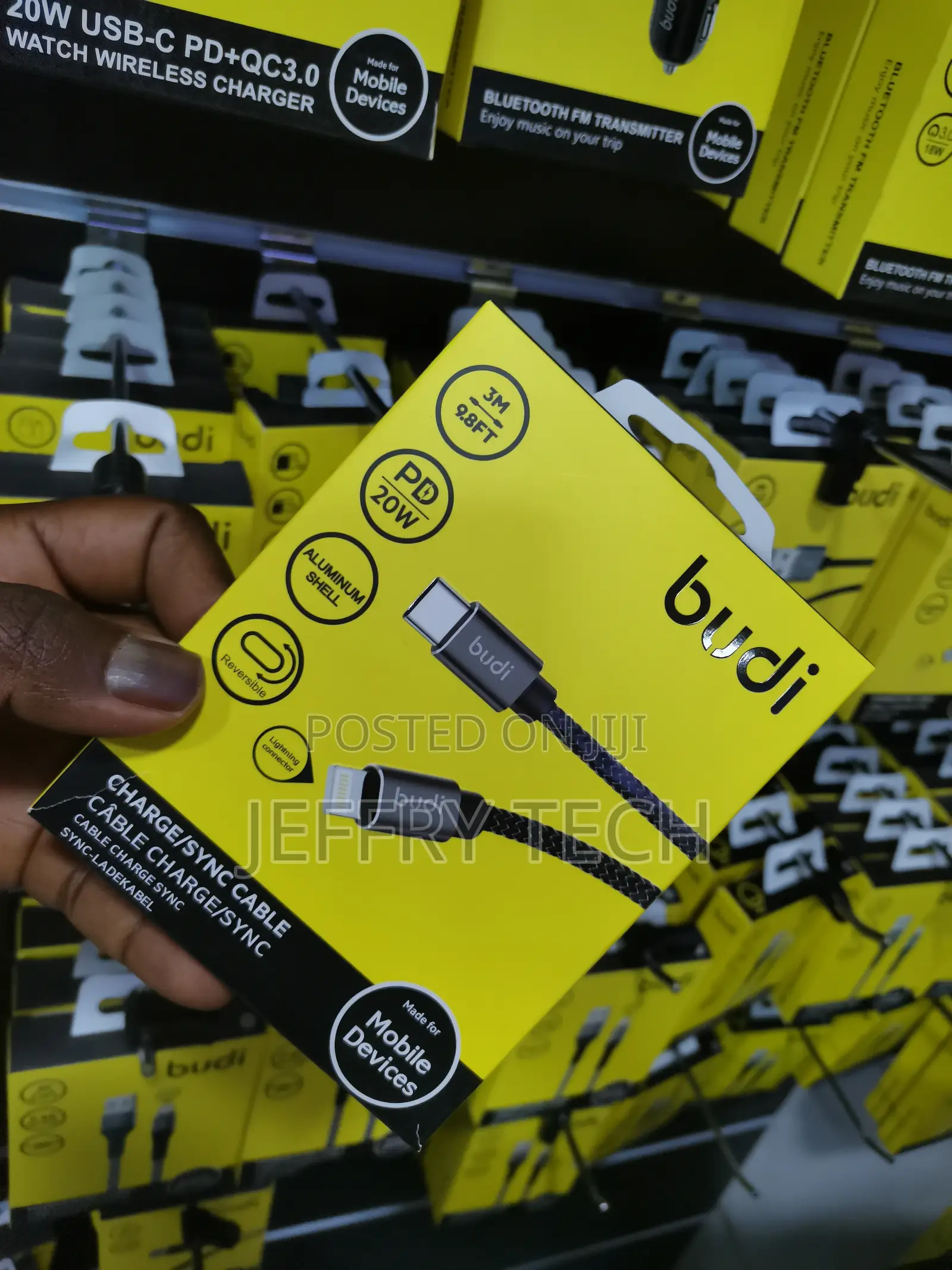 PD 65W 3M (9.8ft) Budi Type-C to TYPE-C Nylon Braided Cable