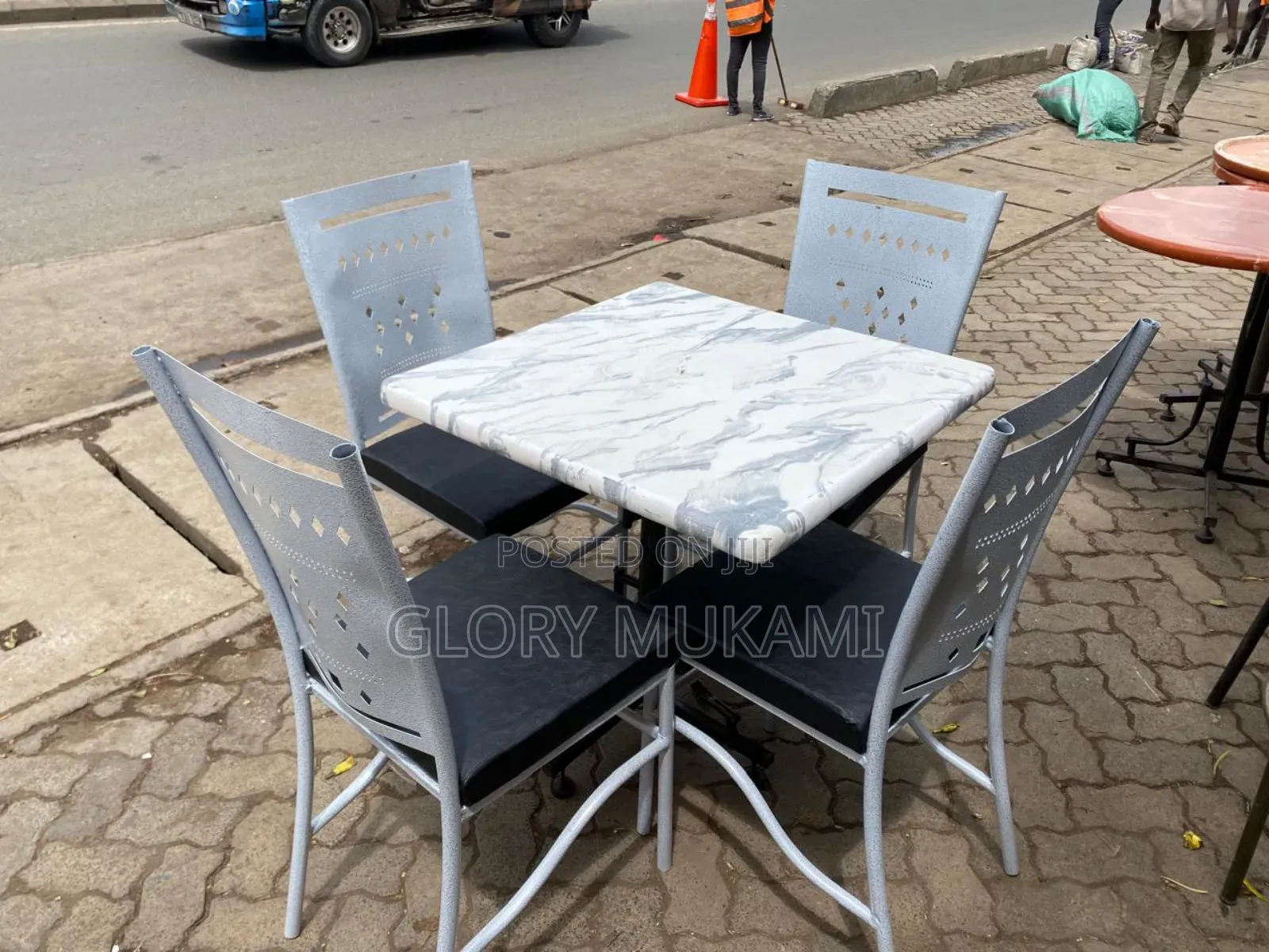 White Restaurants and Bar Chairs and Square Table