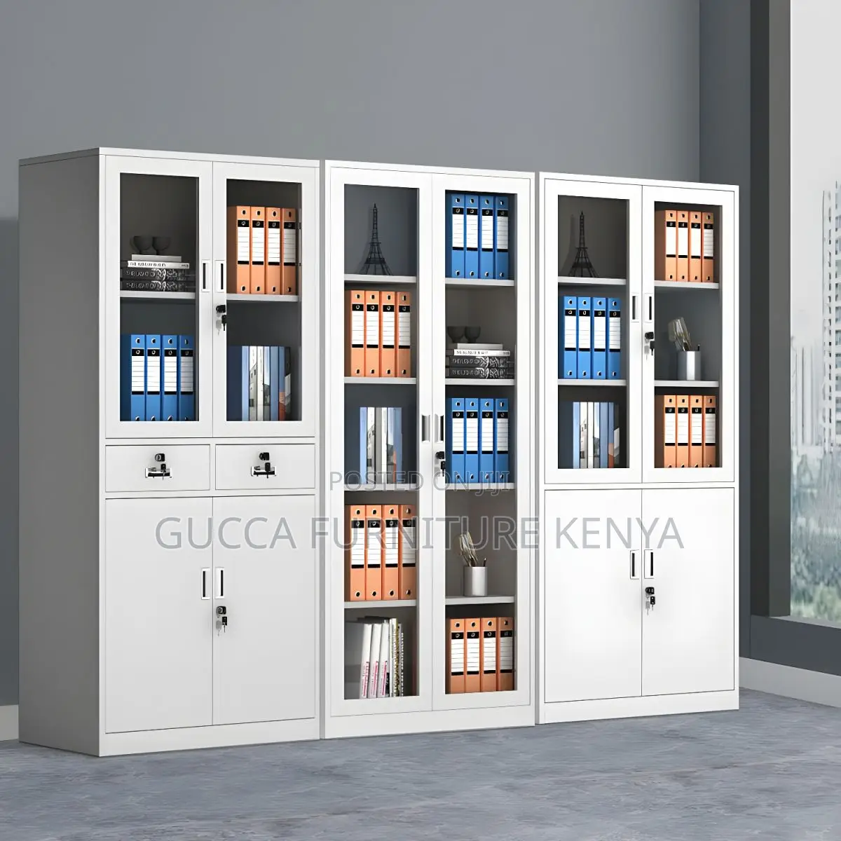 Cabinets: 2-Door Half Glass Office Cabinet With Drawers
