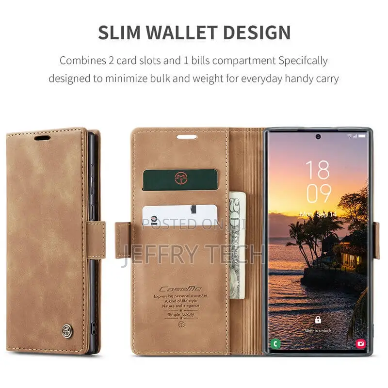 Caseme Samsung Galaxy S24 Ultra Wallet Suede Leather Case Br