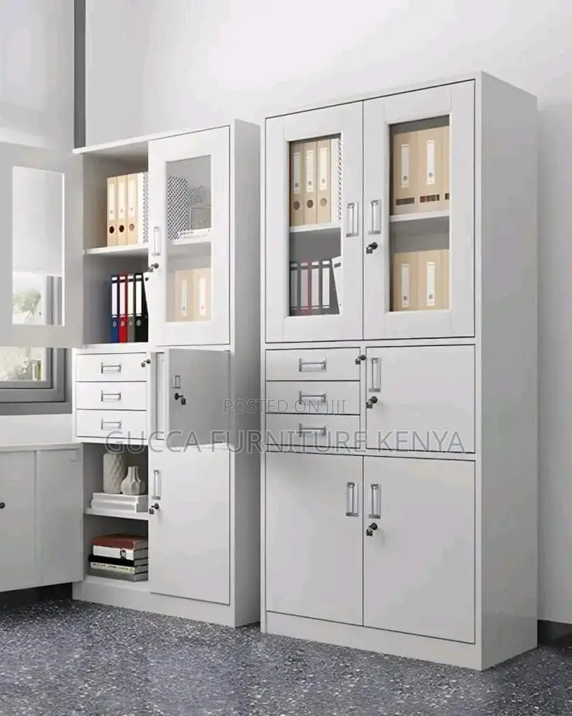 Cabinets:2-Door Half Glass Steel File Cabinet With Safe