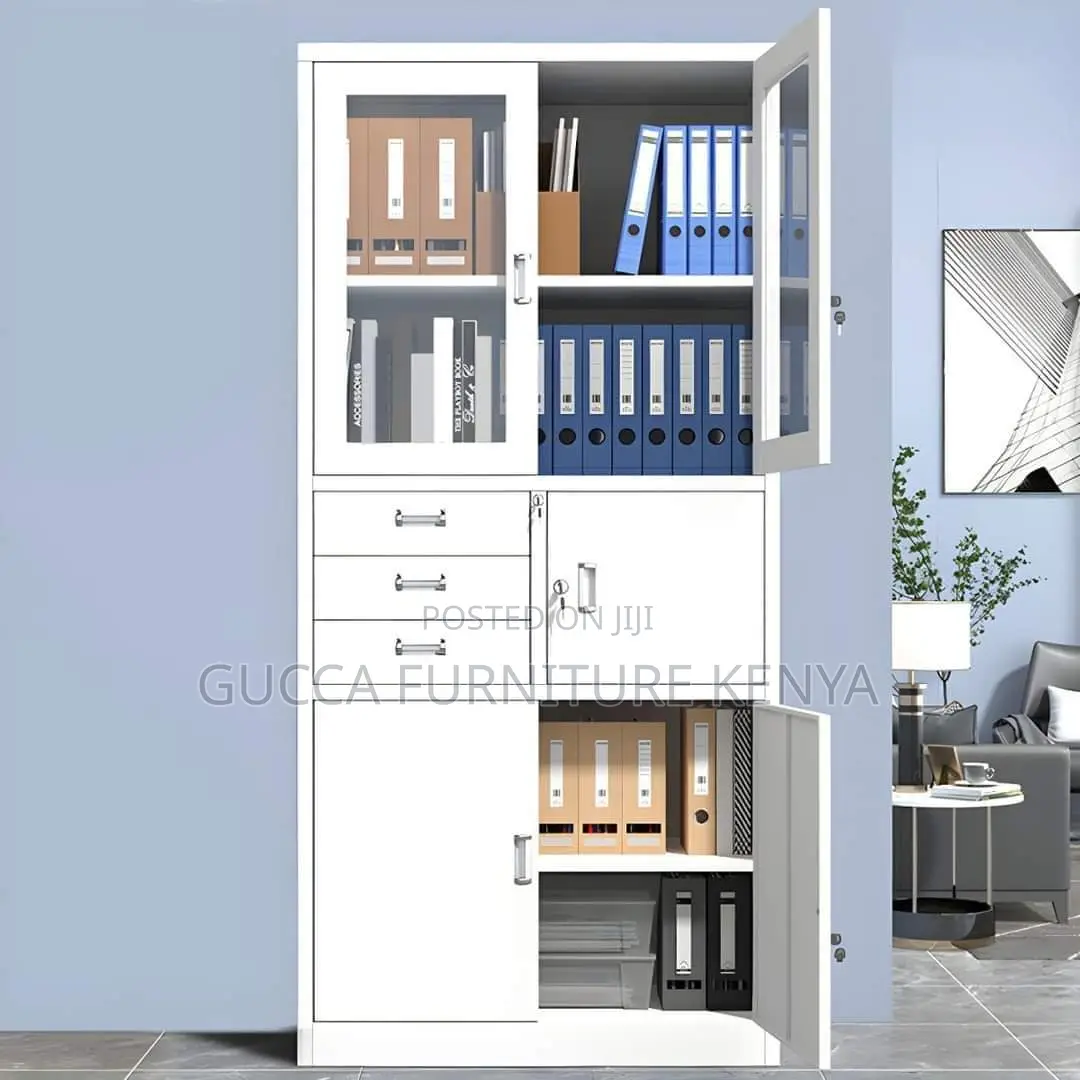 Cabinets:2-Door Half Glass Steel File Cabinet With Safe