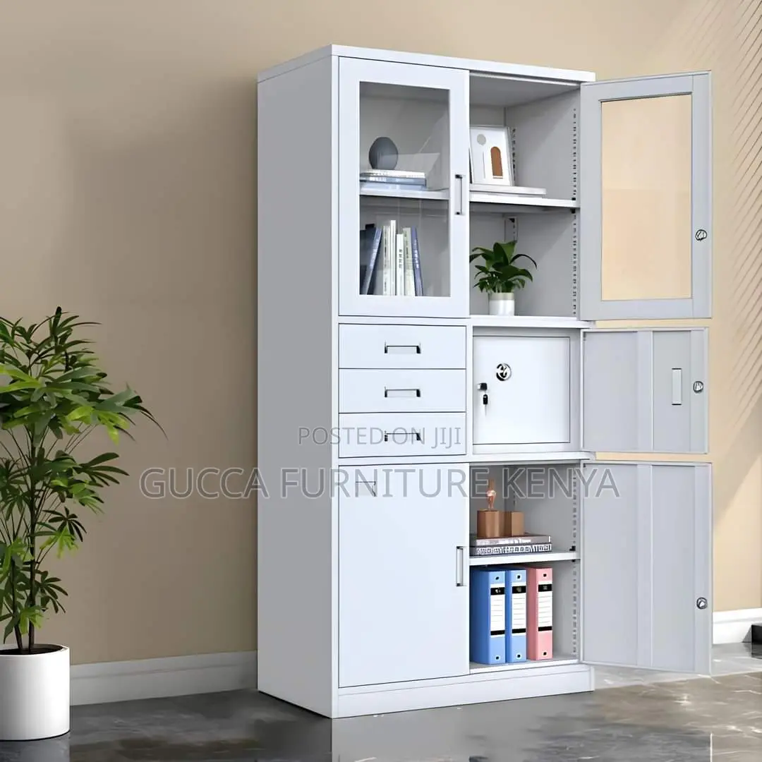 Cabinets:2-Door Half Glass Steel File Cabinet With Safe