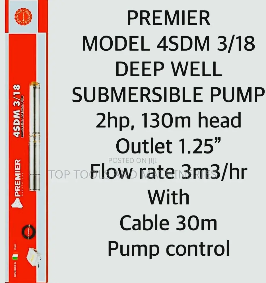 Premier 2hp 130m 11⁄2inch Deep Well Submersible Pump