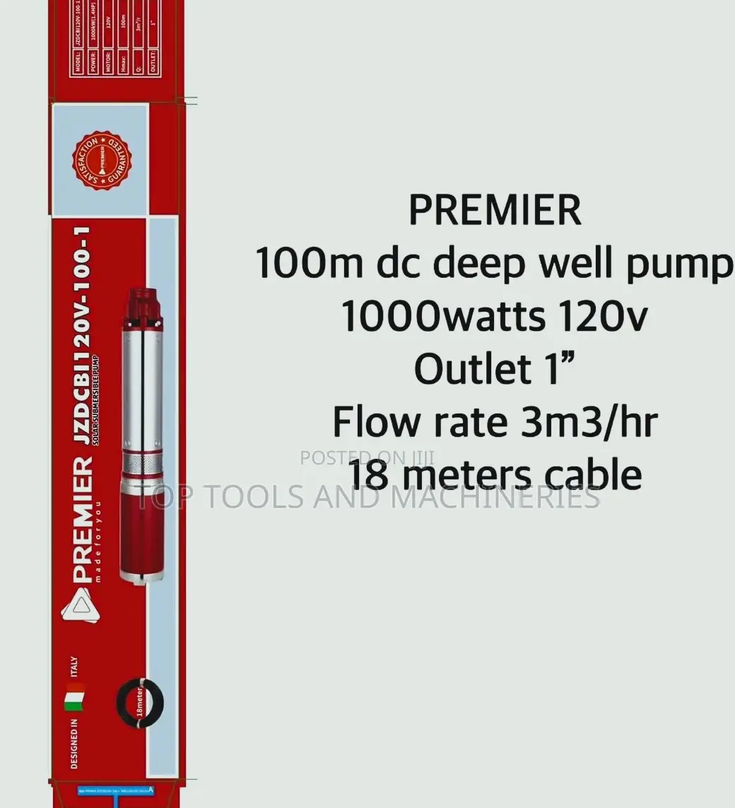 Premier 1000W 100m DC Deep Well Submersible Pump