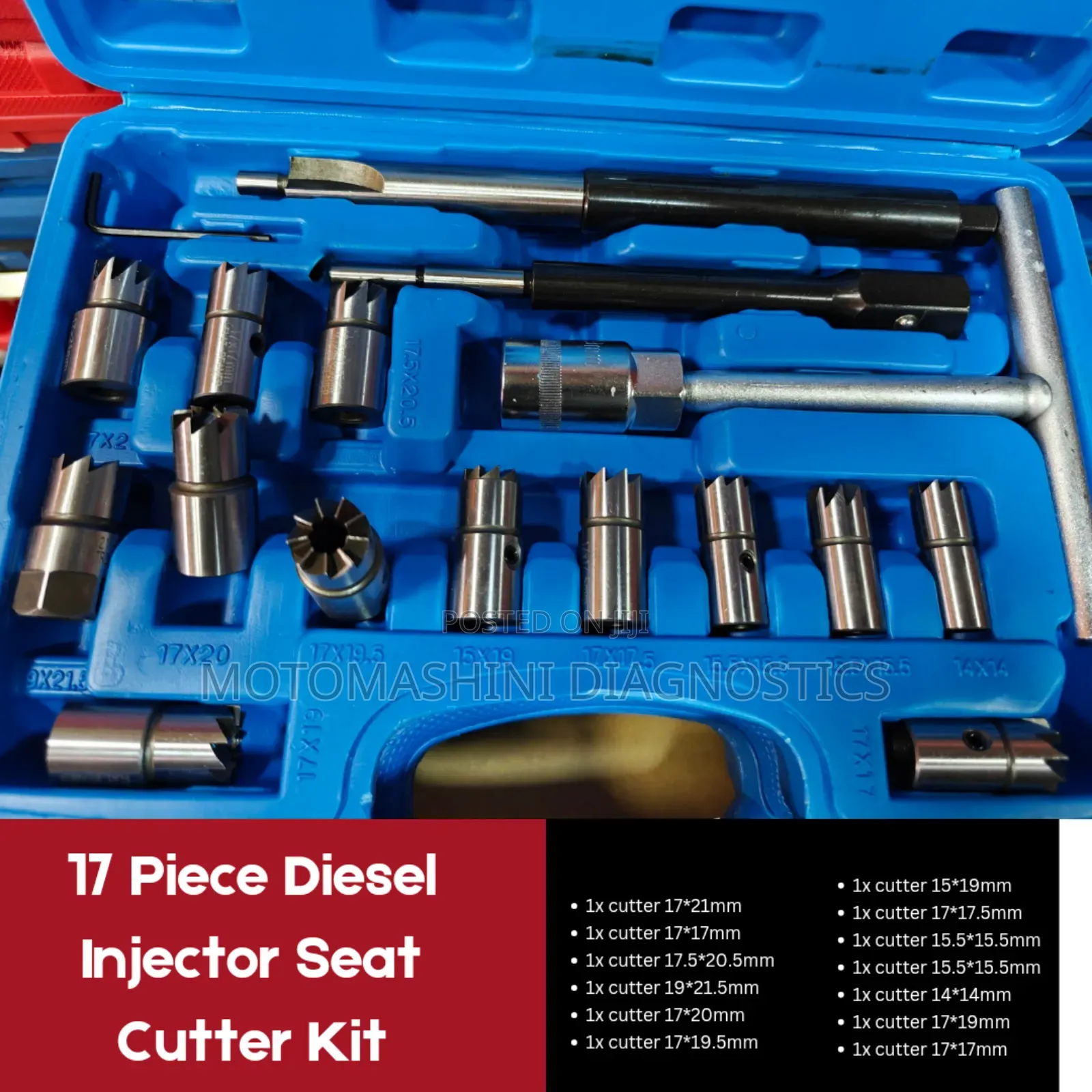 17 Piece Vehicle Diesel Engine Injector Seat Cutter Kit