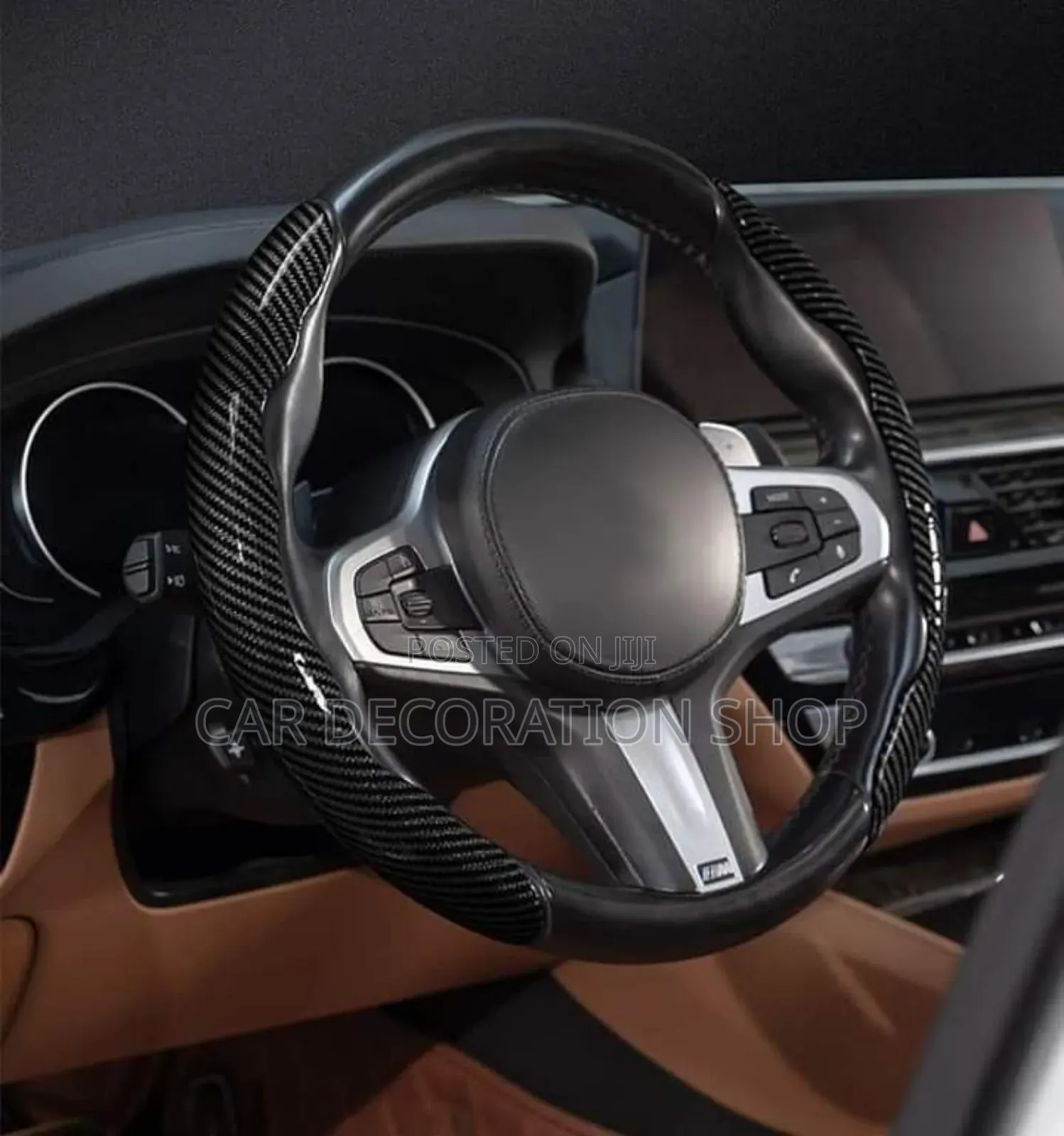 2pc Carbon Black Antiskid Steering Wheel Cover Universal