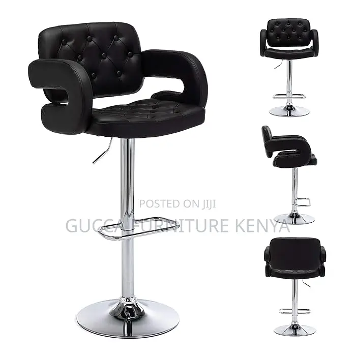 Home Chairs: Black Pu Swivel Faux Leather Barstool