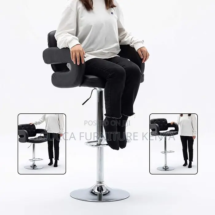 Home Chairs: Black Pu Swivel Faux Leather Barstool