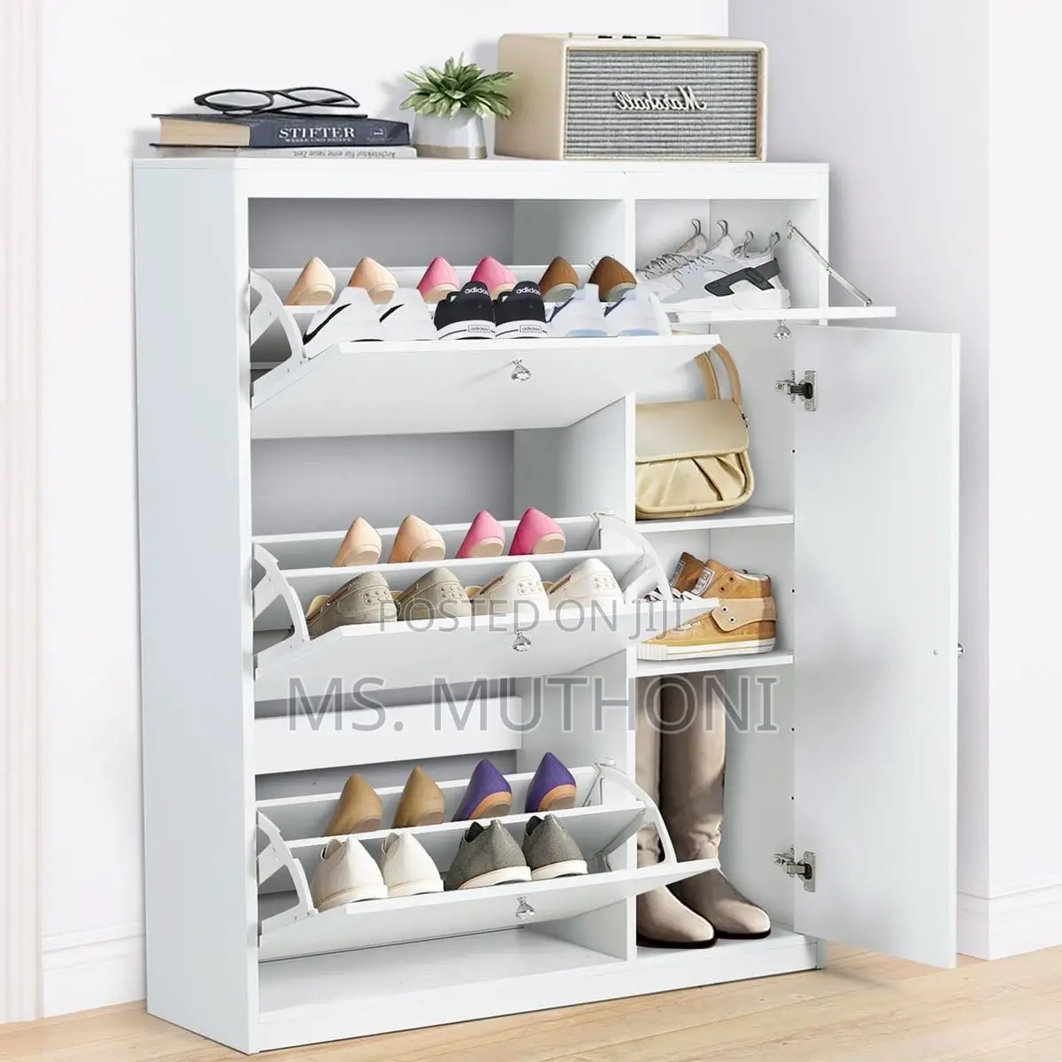 Entryway, Hidden Shoe Organizer Cabinet With Door and 3 Flip