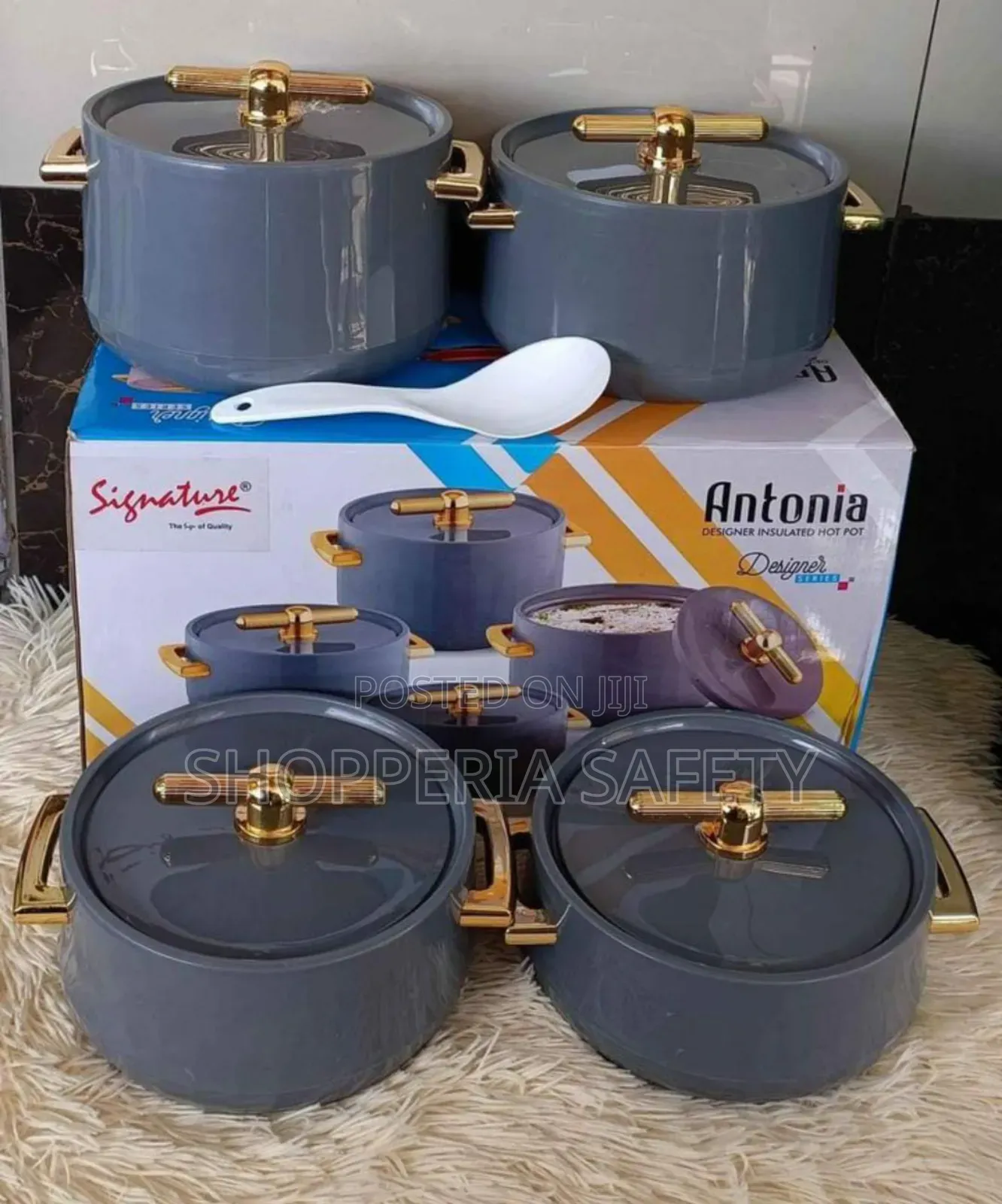 4 PCS Hotpots With a Serving Spoon- Grey