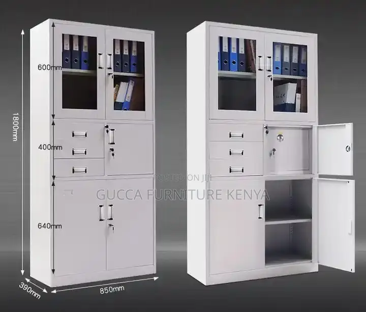 Cabinets:2-Door Half Glass Office Filling Safe Cabinet
