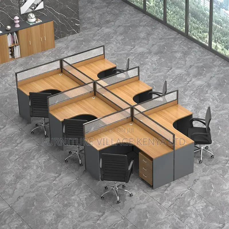 Curved 6-Way Modular Office Workstation in Brown