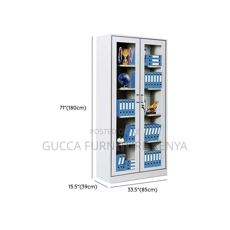 Cabinets: Steel 2-Door Full Glass Display Office Cabinet