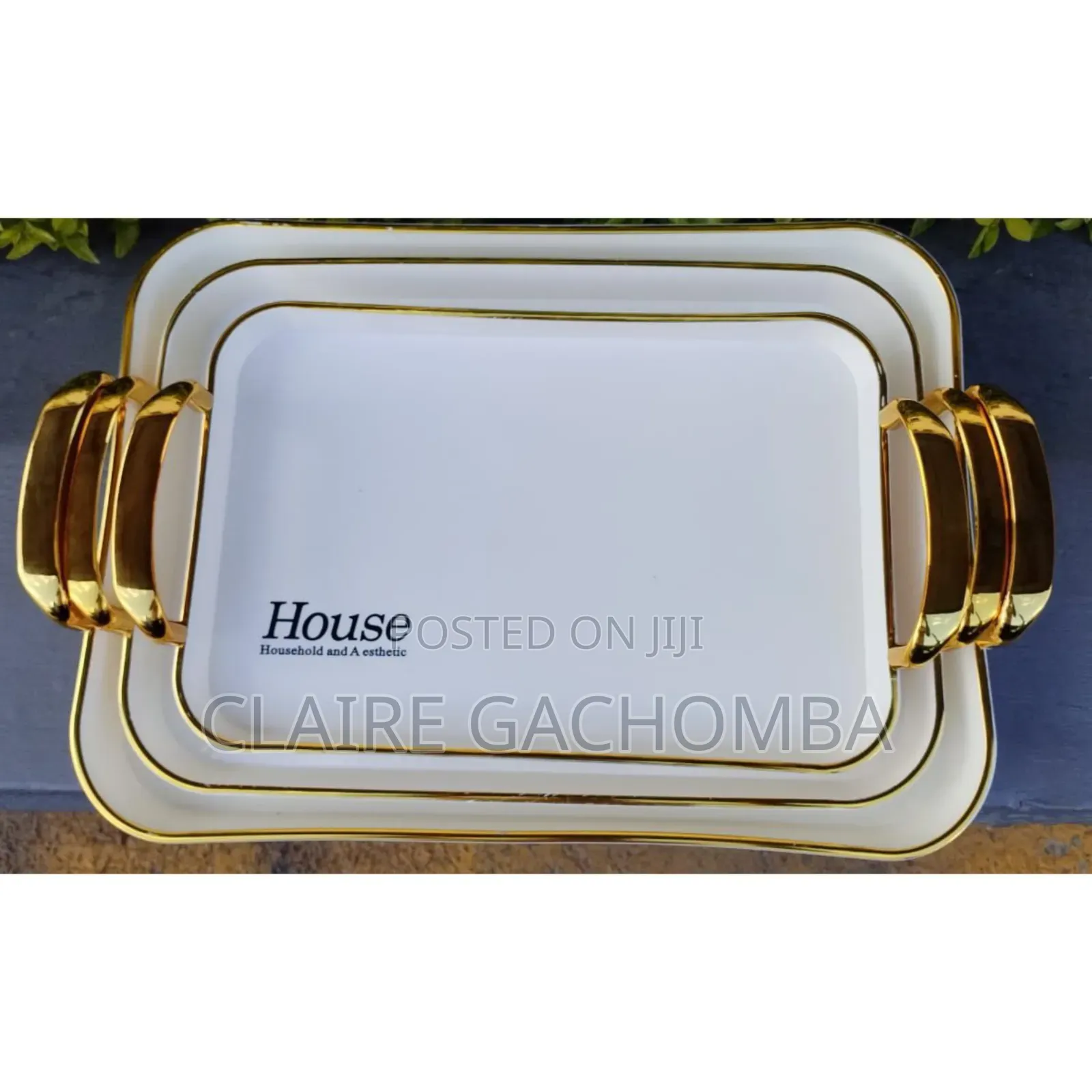KD Serving Tray With Golden Handles - Set of 3