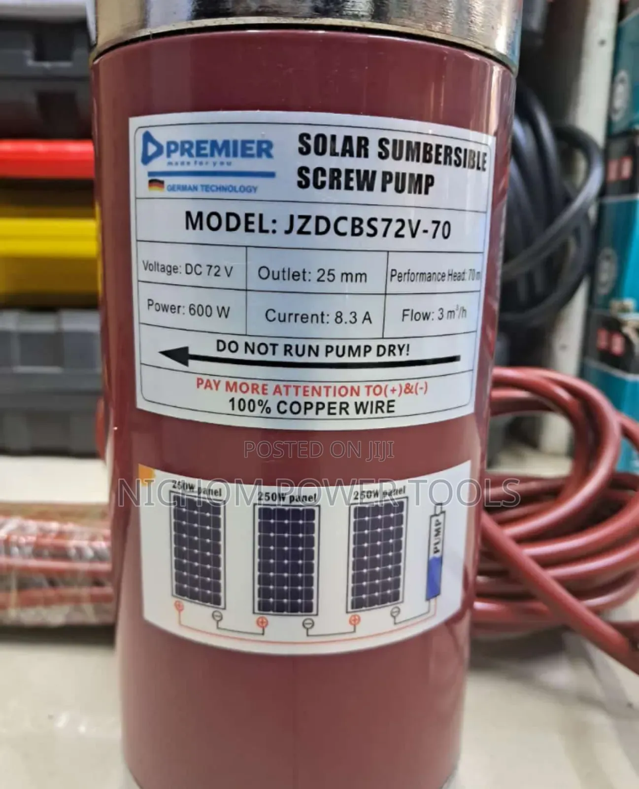 Premier Solar Submersible Water Pump 70m Max Head 600watts