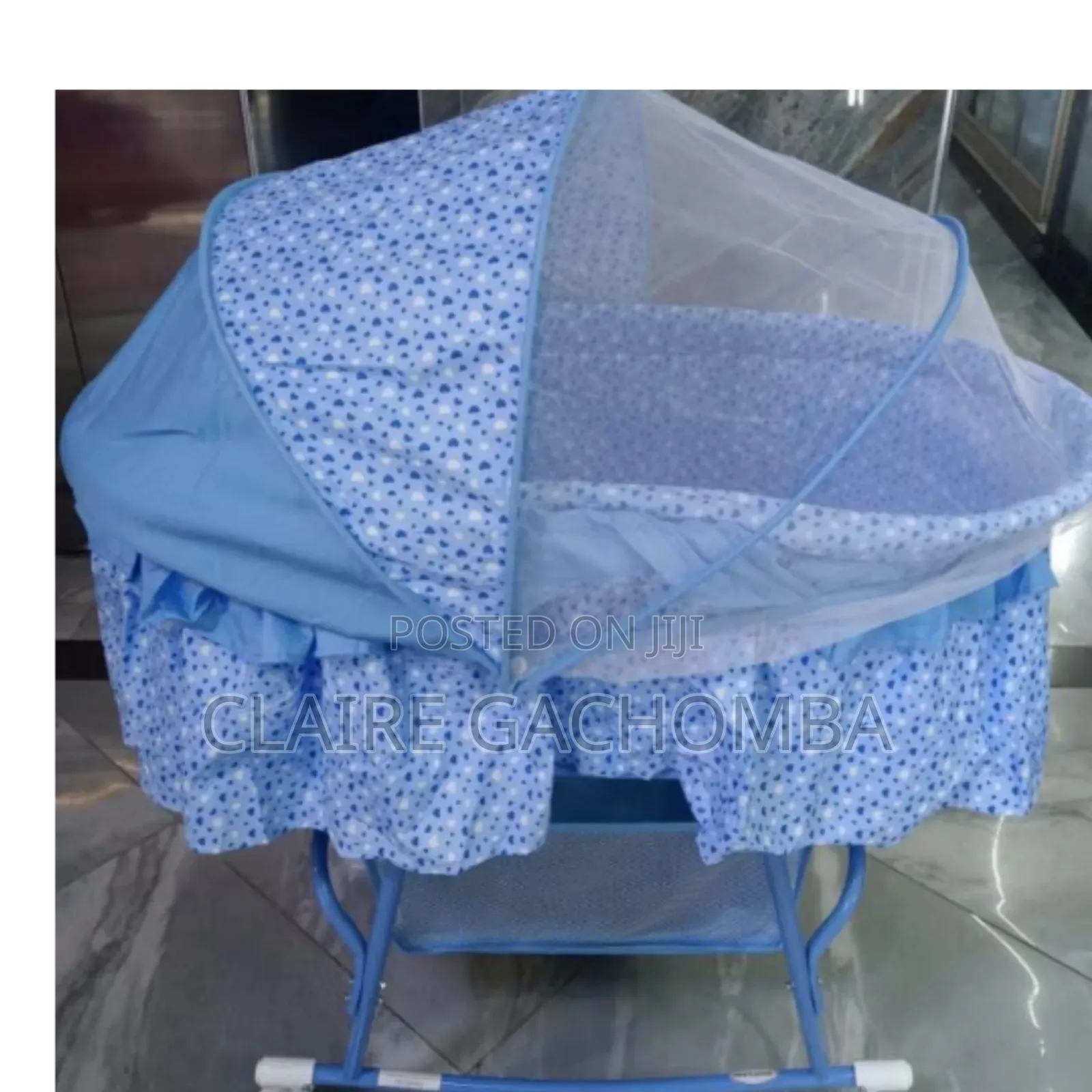 Classy Foldable Baby Bassinet/Crib With Wheels -Blue