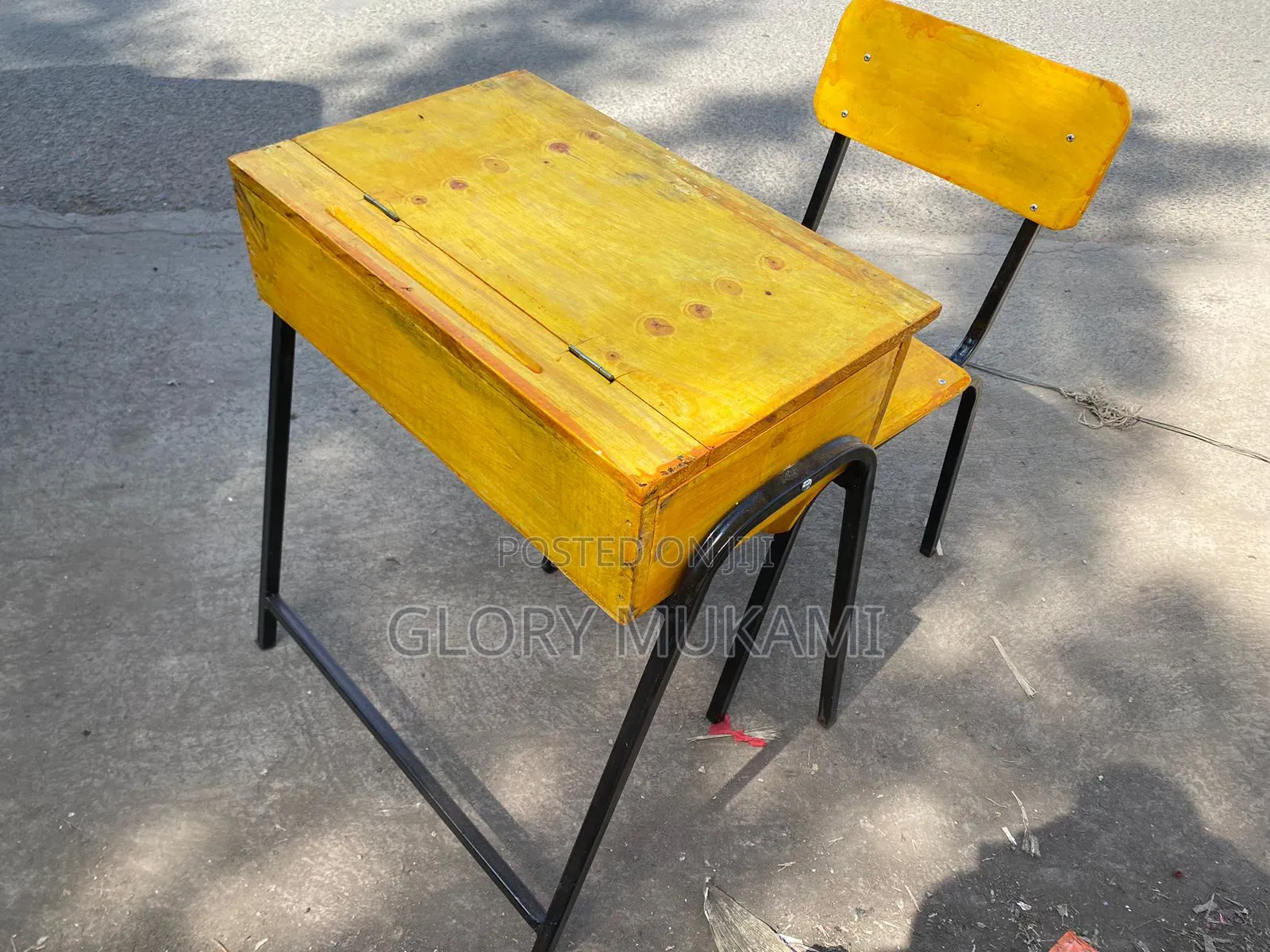 Varnished School Locker and Chair