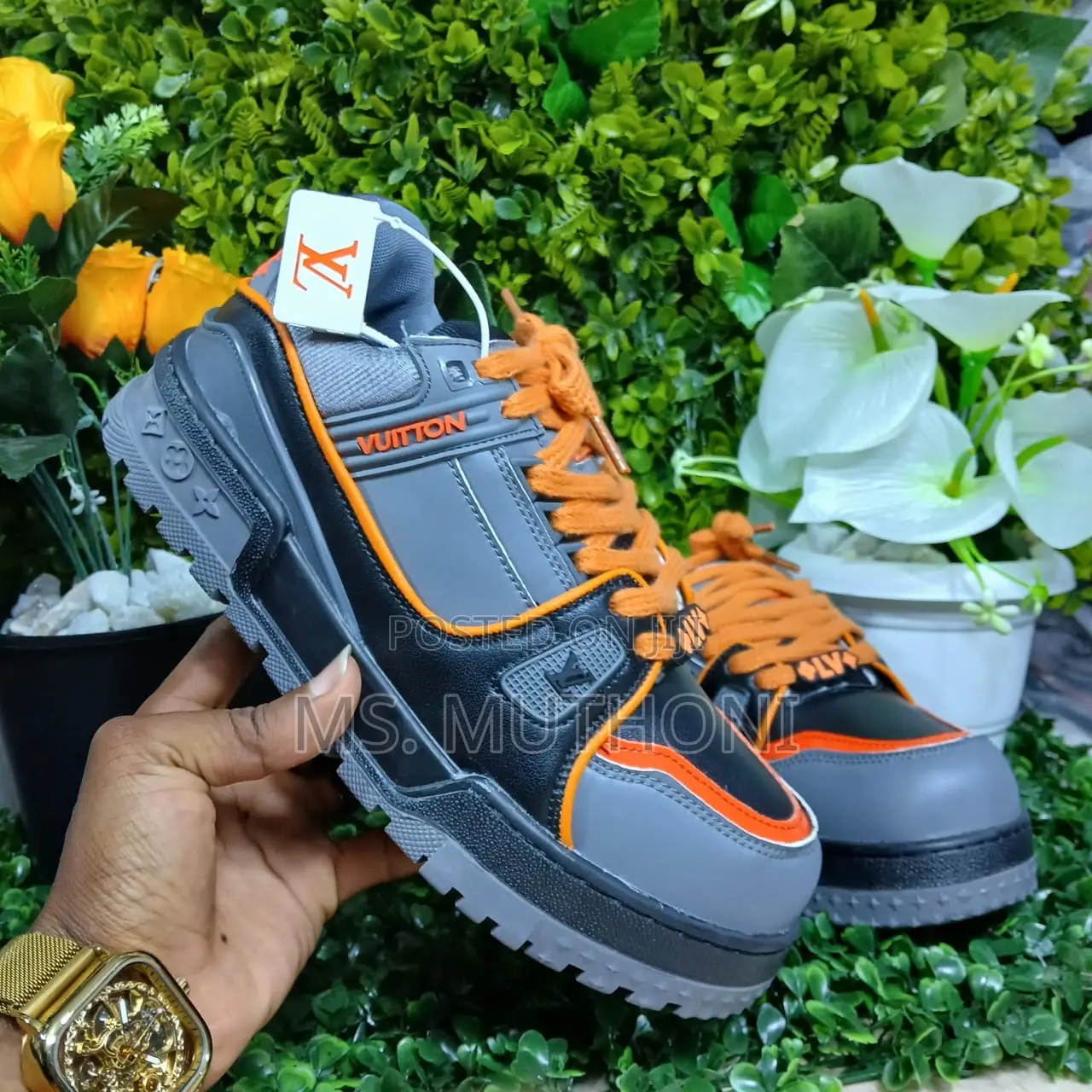 Lv Trainer Maxi Orange Black Sizes. 40-44