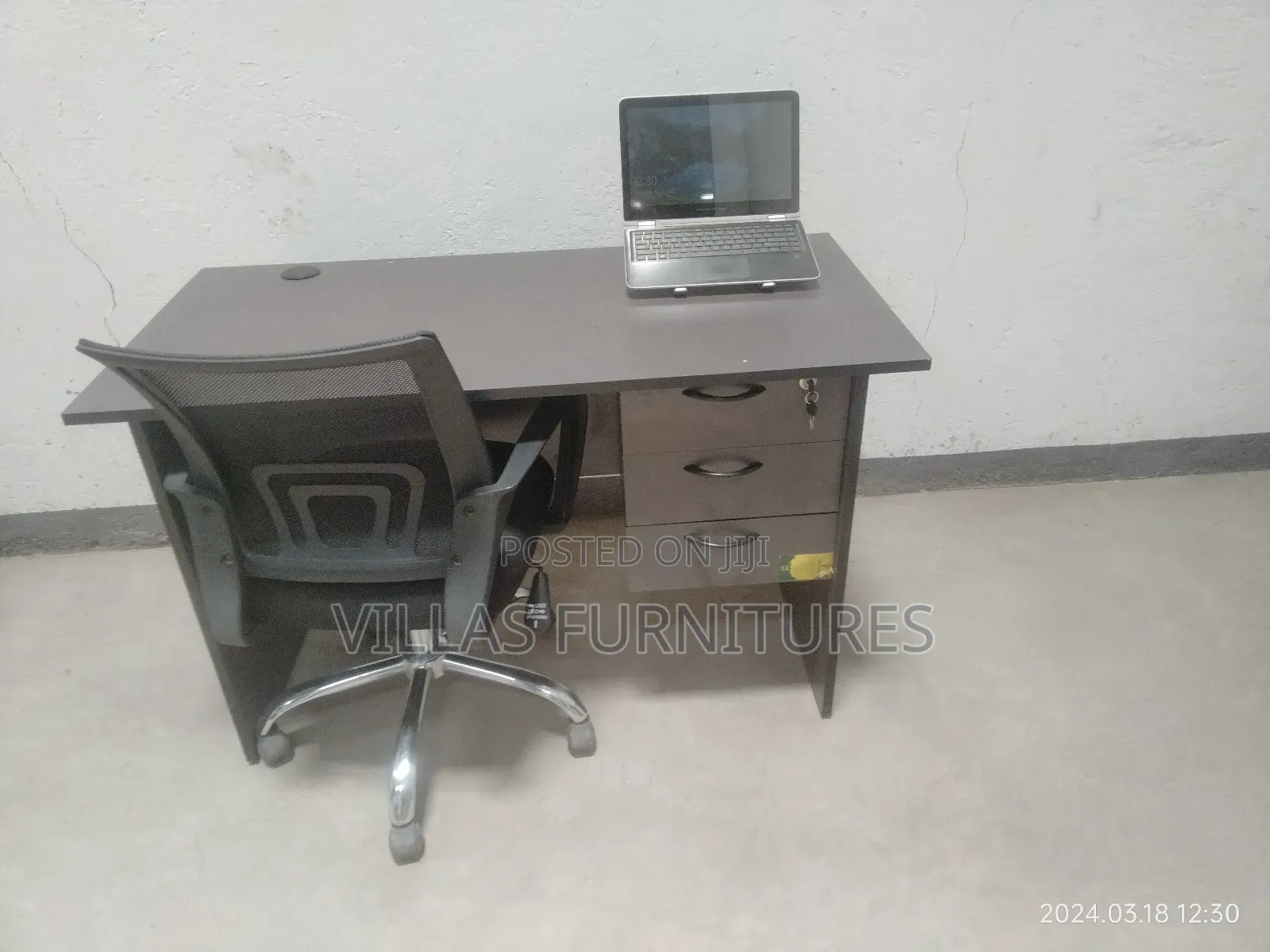 Grey Office Desk and Clerk Mesh Chair