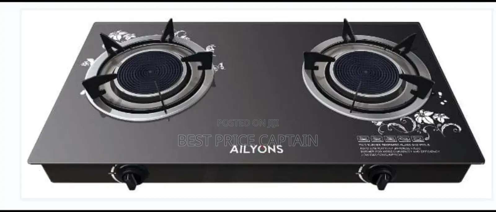 Ailyons 2 Burner Glass Top Gas Cooker Infrared