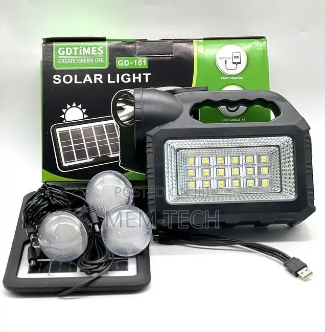 GDTIMES Solar Lighting System With 3 Light Bulbs, Mobile Cha