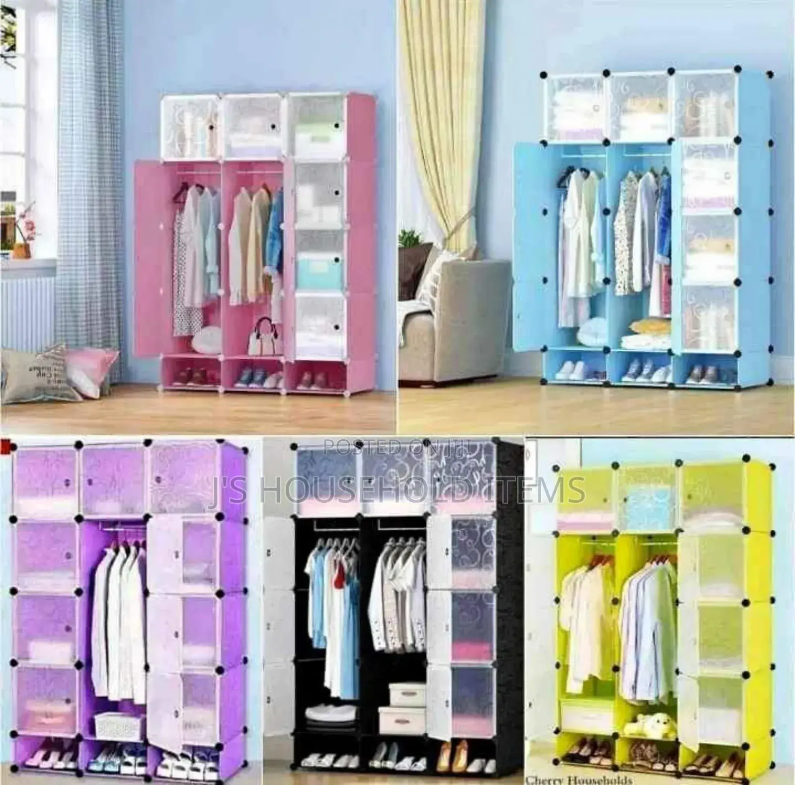 Three Column Plastic Portable Wardrobes