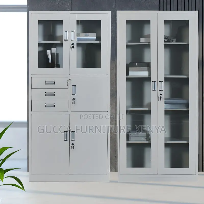 Cabinets:Full Glass 2door Contemporary Steel Storage Cabinet